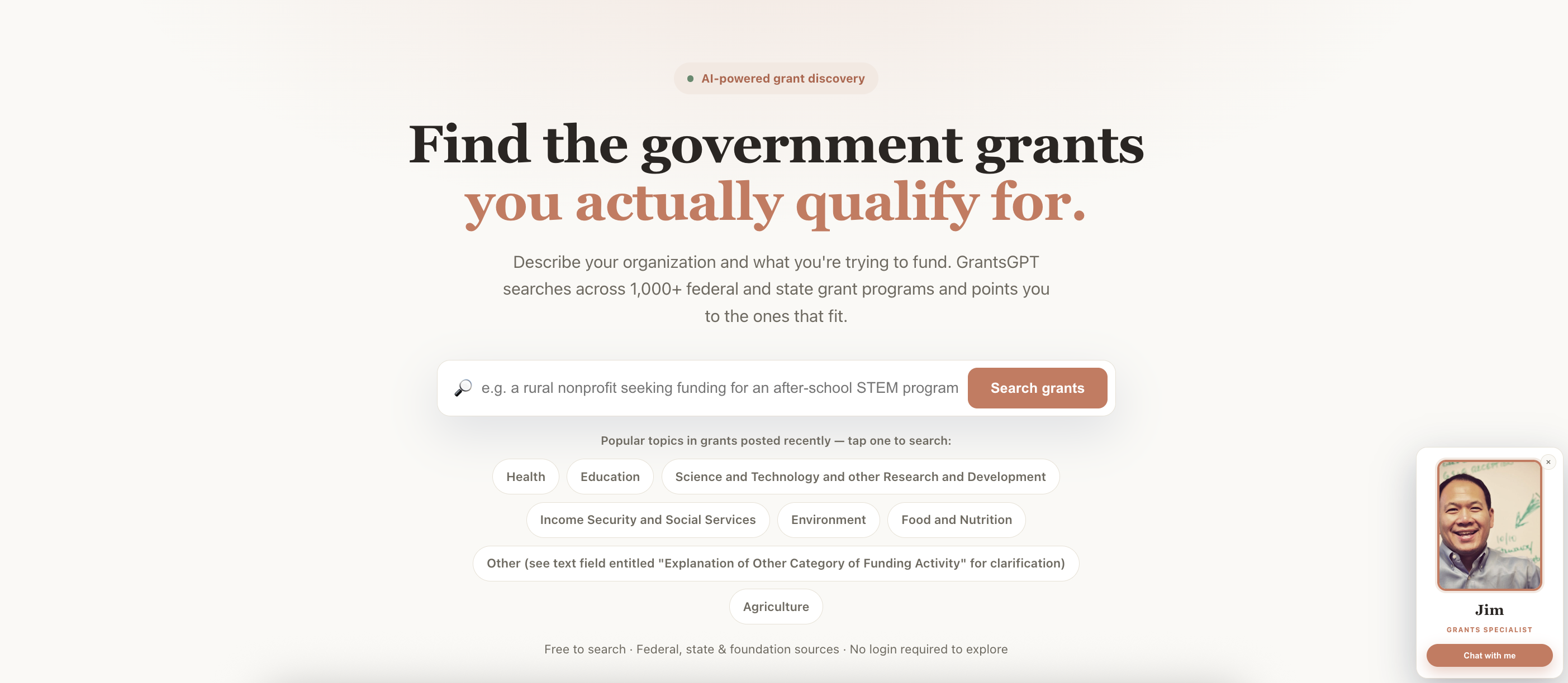 GrantsGPT website homepage