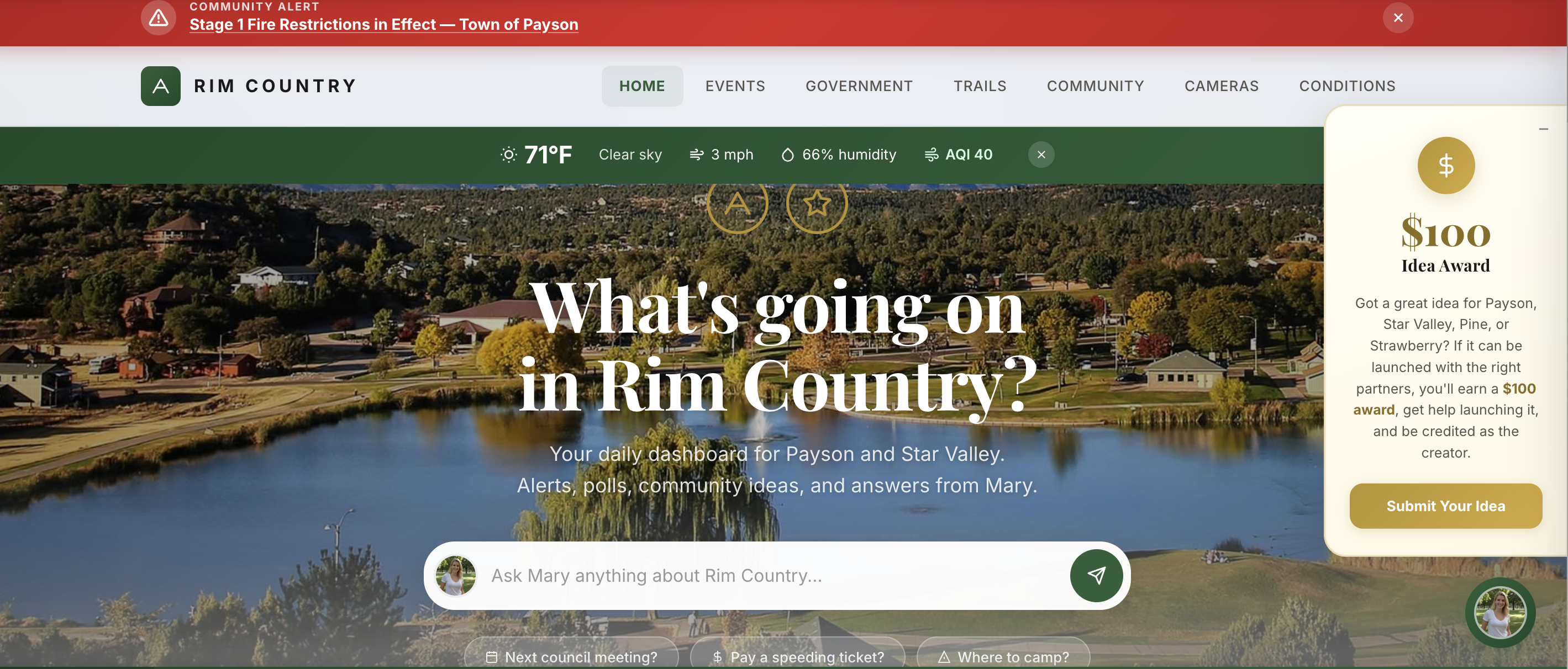 Rim Country AI community portal homepage